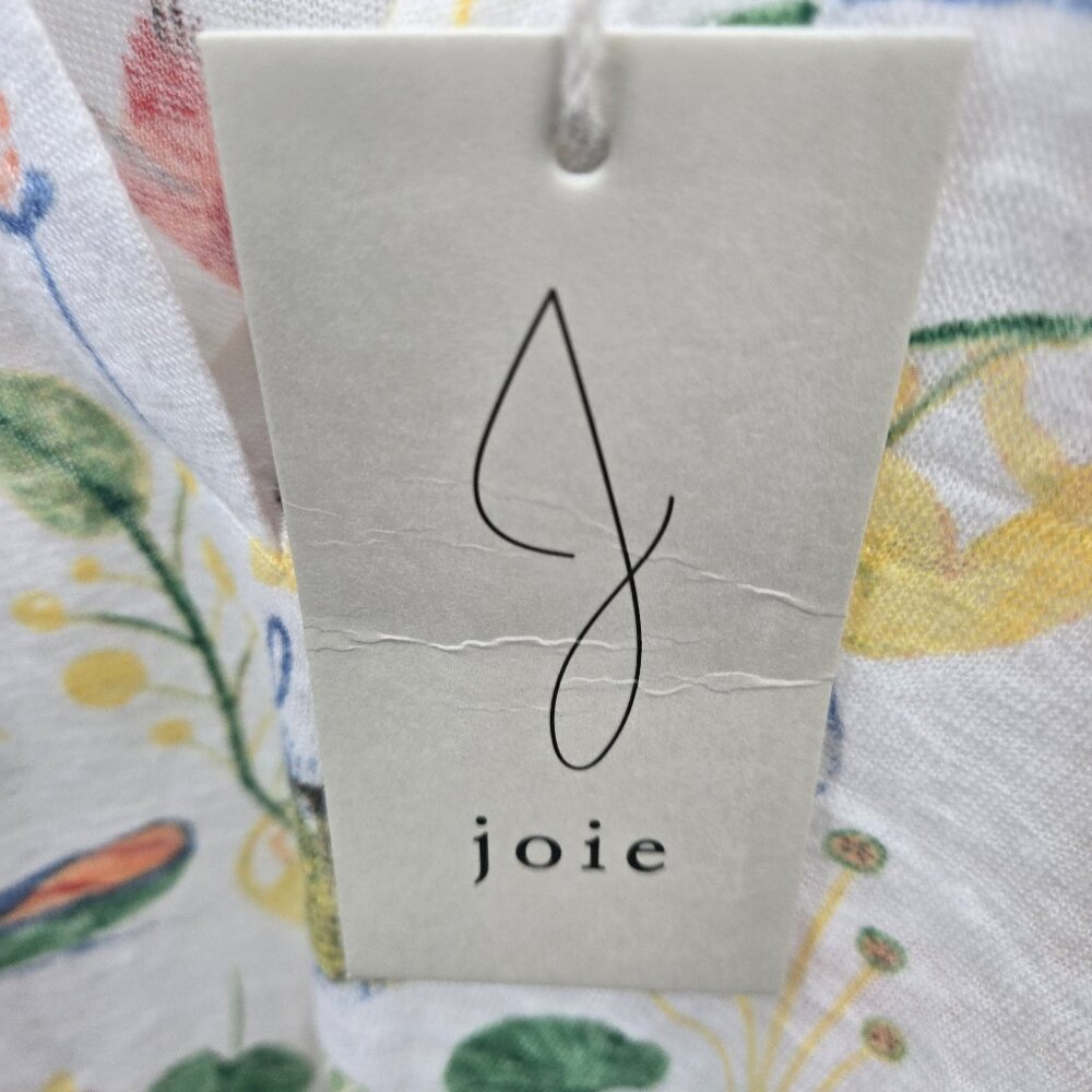 Joie White 100% Linen Tropical Print Monkey Pullover Cap Sleeve Top Small - Picture 9 of 10